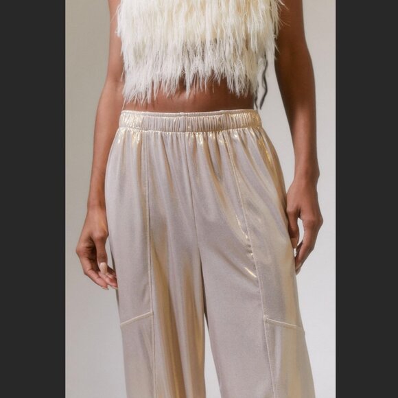 Urban Renewal Parties Remnants Luella Shimmer Toggle Pant Sz M in Beige - Picture 4 of 8